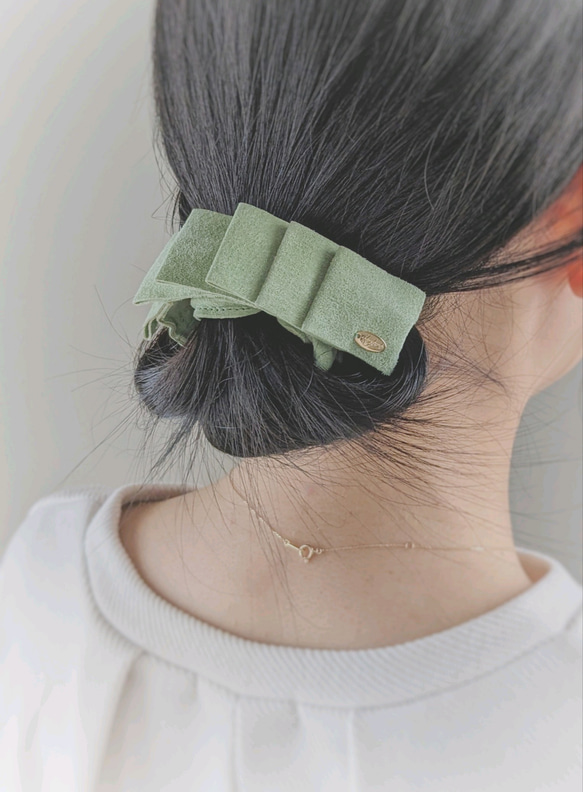 【新色】本革♡スエード　大人のためのデフトバン〜スティック〜　フリルリボン　春　夏　オフィス　新生活　 5枚目の画像