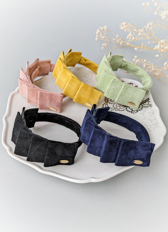 【新色】本革♡スエード　大人のためのデフトバン〜スティック〜　フリルリボン　春　夏　オフィス　新生活　 2枚目の画像