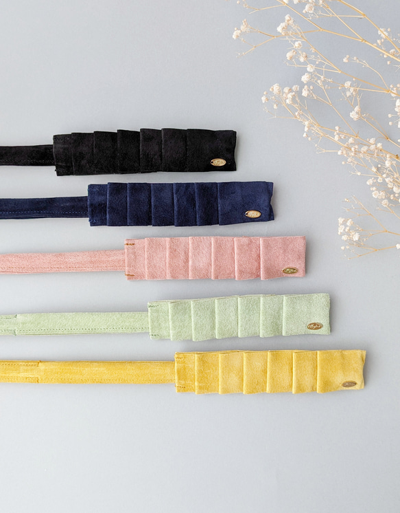 【新色】本革♡スエード　大人のためのデフトバン〜スティック〜　フリルリボン　春　夏　オフィス　新生活　 3枚目の画像