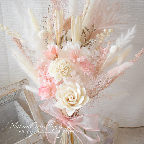 春〜ピンクピンク ドライフラワー ブーケ スワッグ ブーケ un bijoux