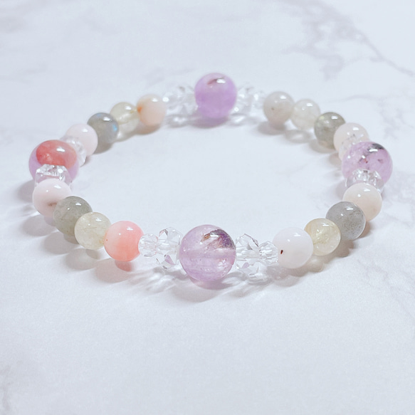 ラブラドライト アメジスト ルチル パワーストーンブレスレット 内径約