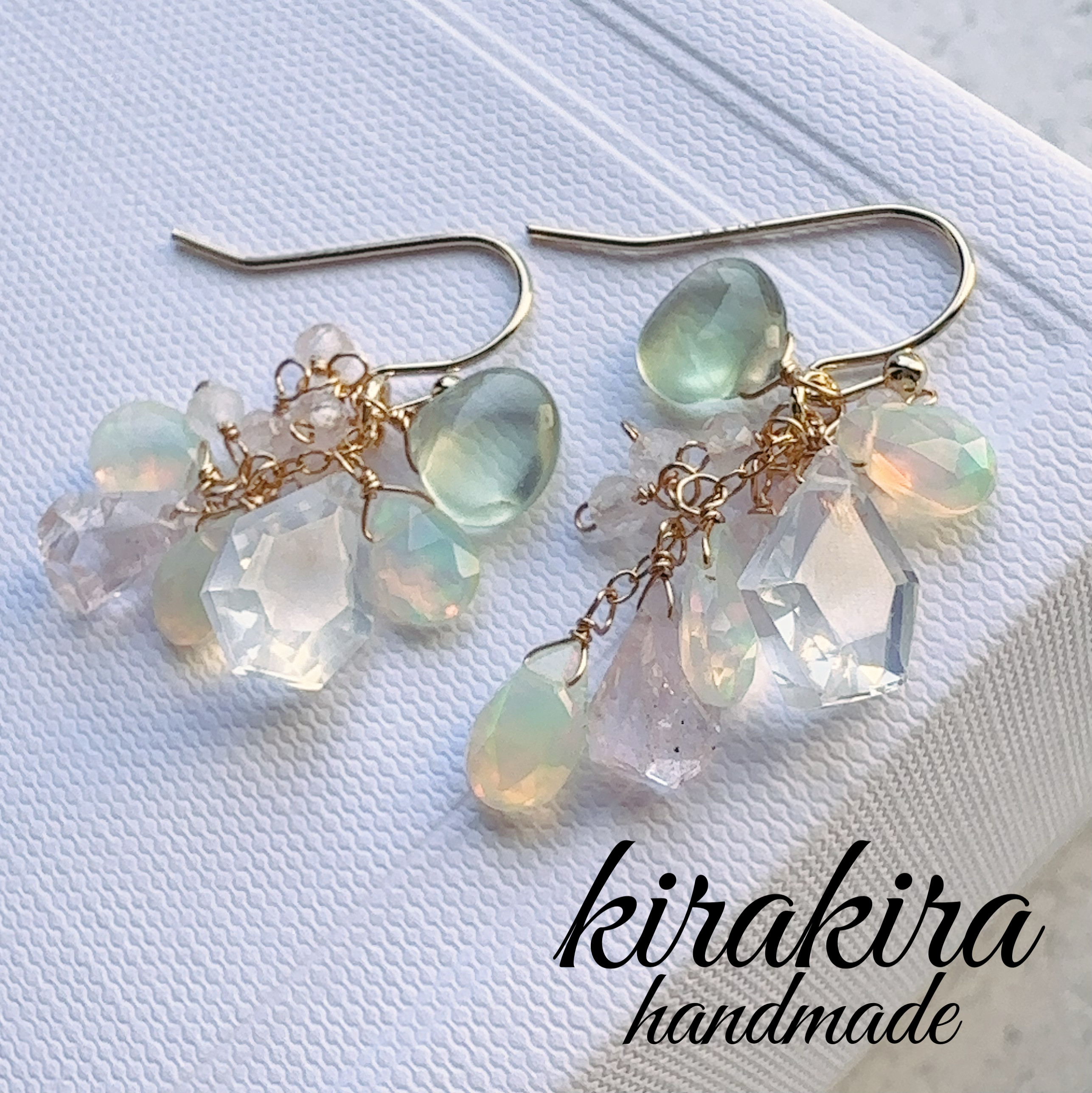 2way！14kgfガーデンクォーツ・アクアカイヤナイトピアス （モスカイヤ  