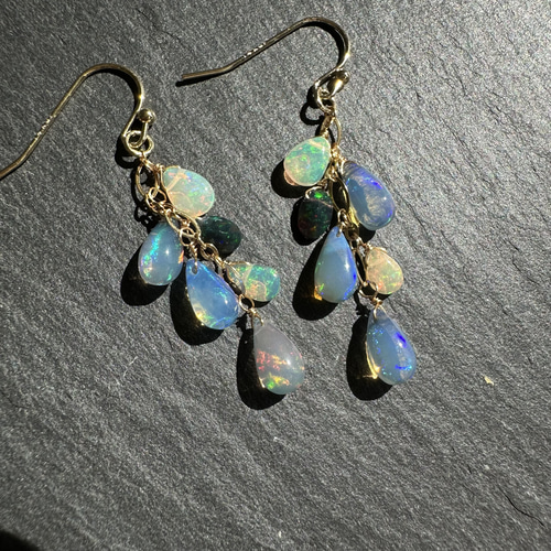 ♢人気♢カラーオパール 宝石質ブルーカイヤナイト 14kgf ピアス