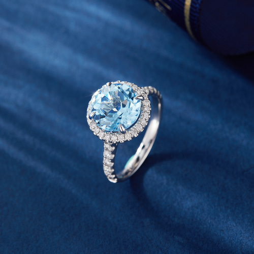 天然ダイヤモンド付きアクアマリンリングk18 指輪・リング パール  