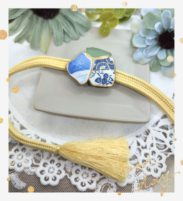 シー陶器とシーグラスの金継ぎ帯留め 帯留め chato 通販 17521338  