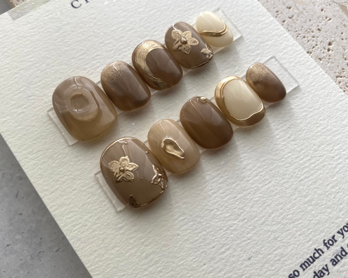 ネイルチップ No.8 淡色 ニュアンス ベージュ ブラウン ネイルチップ