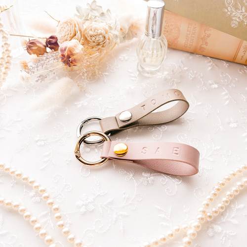 ピンク】名前 刻印 ネームタグ キーリング プレゼント キーホルダー