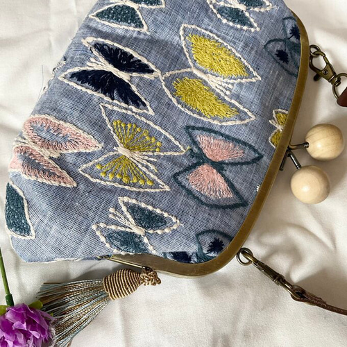 ミナペルホネン スカイフラワー 木玉親子がま口長財布バッグ がま口  