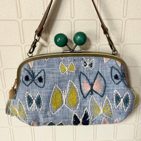 ミナペルホネン スカイフラワー 木玉親子がま口長財布バッグ がま口  