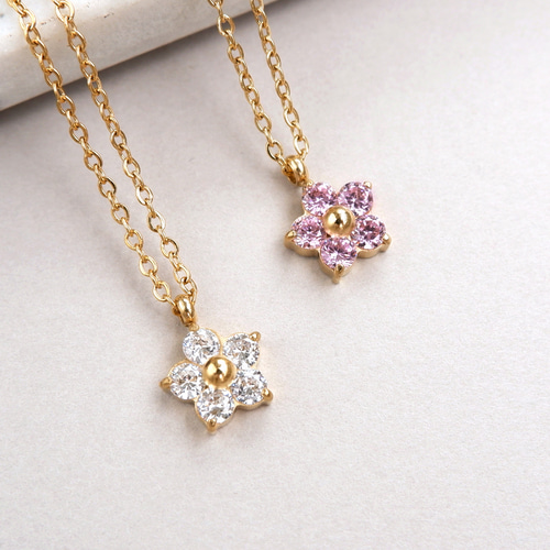 402◇未使用◇花咲くアクセサリー3点セット CZダイヤのフラワーネックレス サージカルステンレス -桜2026 花 金属