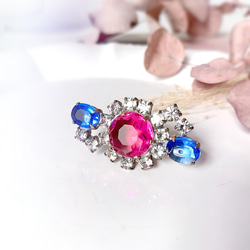 復古玻璃連結戒指 玫瑰與寶石藍戒指 第1張的照片