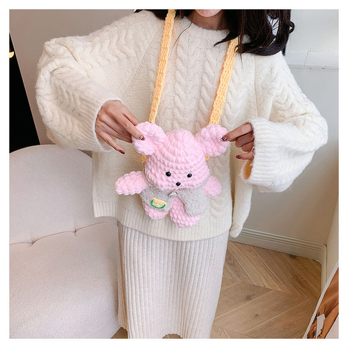 漫画かわいい象犬マウス手織りワンショルダークロスボディレディース