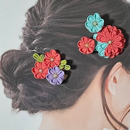 つまみ細工 髪飾り ヘアクリップ つまみ細工 髪飾り クリップ 七五三 椿 梅 ヘアクリップ・バナナ