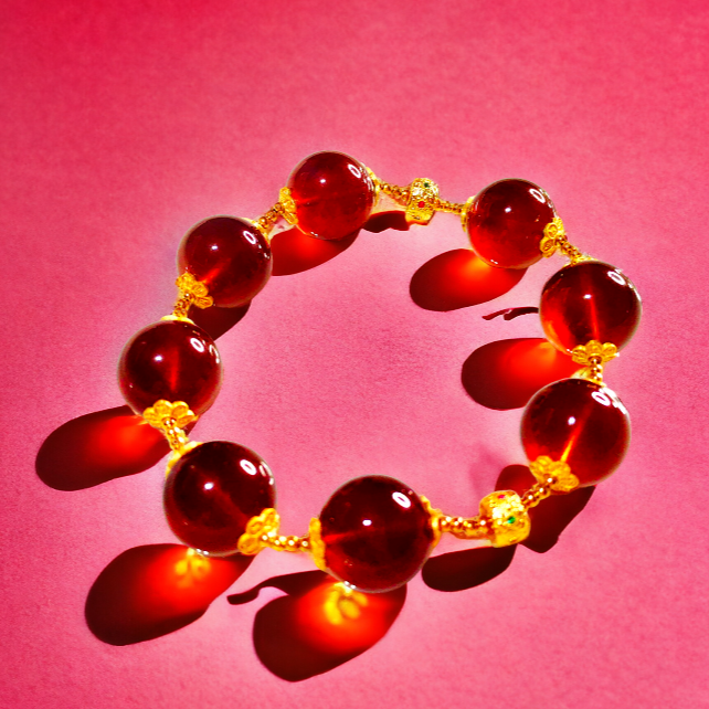 50％OFF送料無料 珍しい赤色 天然琥珀 ブラウンレッド アンバー ブレスレット メンズ パワーアップ