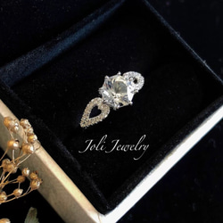天然ホワイトクリスタル 八角形 ハート キラキラ リング レトロ ゴージャス 指輪 ラグジュアリー 白水晶 1枚目の画像