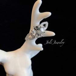 天然ホワイトクリスタル 八角形 ハート キラキラ リング レトロ ゴージャス 指輪 ラグジュアリー 白水晶 2枚目の画像