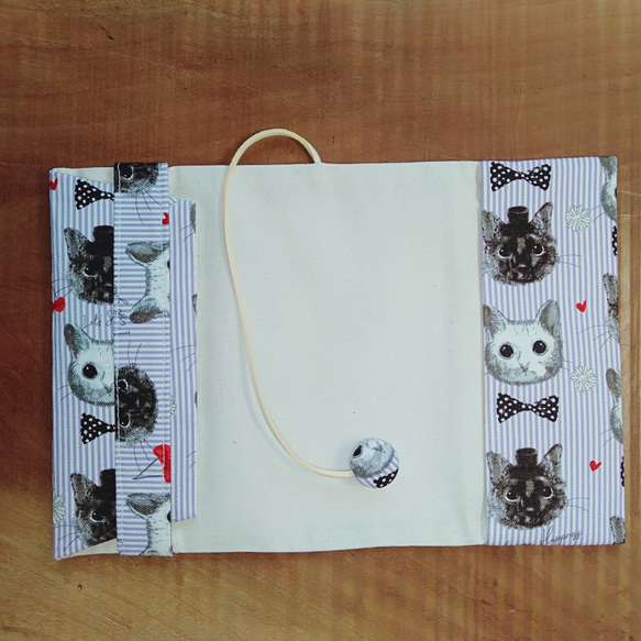 布のブックカバー(猫ストライプ） 2枚目の画像
