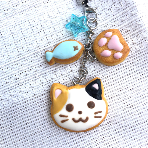 猫(三毛猫)のアイシングクッキーストラップ/キーホルダー/バッグ