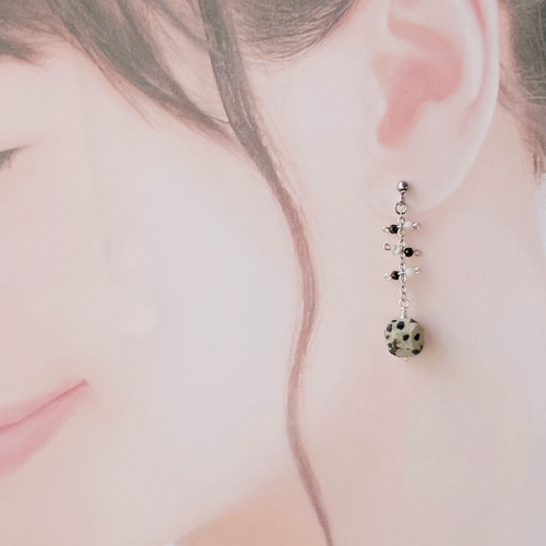 ダルメシアンジャスパーのピアスC/ピアス金具変更、イヤリングに変更