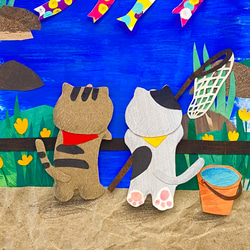 子供の日 猫と鯉のぼりA4 ポスター 送料無料 壁飾り　絵画　インテリア 3枚目の画像