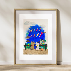 子供の日 猫と鯉のぼりA4 ポスター 送料無料 壁飾り　絵画　インテリア 5枚目の画像