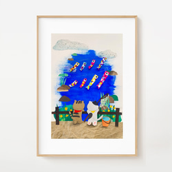 子供の日 猫と鯉のぼりA4 ポスター 送料無料 壁飾り　絵画　インテリア 1枚目の画像