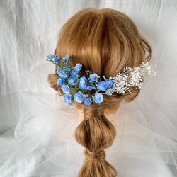 かすみ草　ヘッドドレス　ブルー　青　ブライダル　ウエディング　ヘアアクセサリー　造花　前撮り　フォトウエディング　結婚式 4枚目の画像