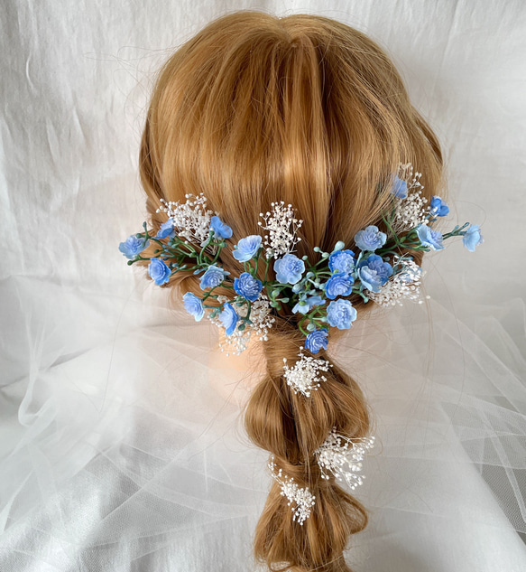 ピアス レジン かすみ草 青 パール チャーム 水色 結婚式 ドレス