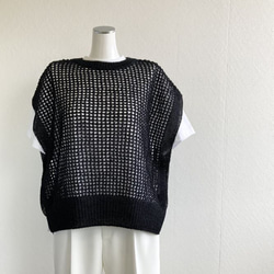 新色【オフホワイト】重ね着コーデ　サラッと！!『和紙』メッシュニットベスト 8枚目の画像