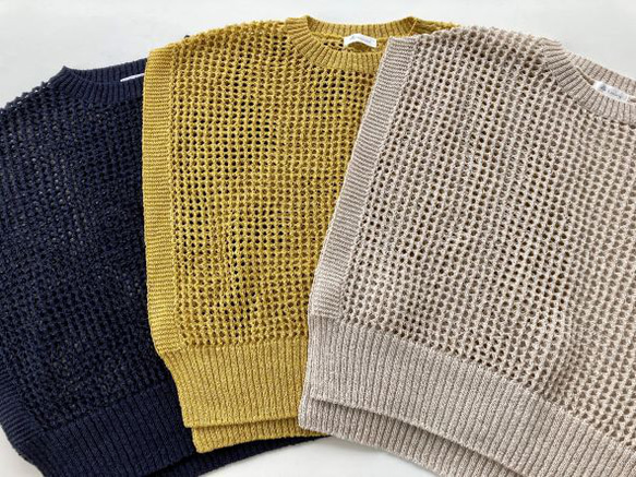 新色【オフホワイト】重ね着コーデ　サラッと！!『和紙』メッシュニットベスト 7枚目の画像