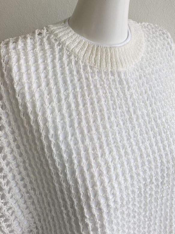 新色【オフホワイト】重ね着コーデ　サラッと！!『和紙』メッシュニットベスト 2枚目の画像