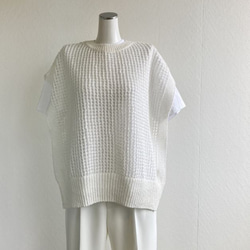 新色【オフホワイト】重ね着コーデ　サラッと！!『和紙』メッシュニットベスト 3枚目の画像