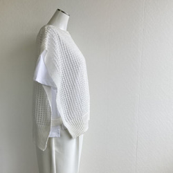 新色【オフホワイト】重ね着コーデ　サラッと！!『和紙』メッシュニットベスト 4枚目の画像