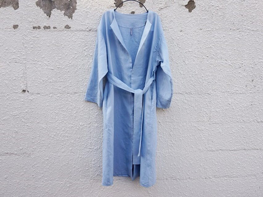 リネン・シンプルlongコート（ペールブルー）