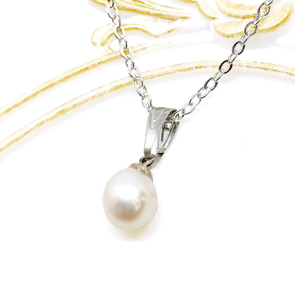 パール ネックレス ペンダント シルバー シンプル 真珠 淡水 銀 真珠