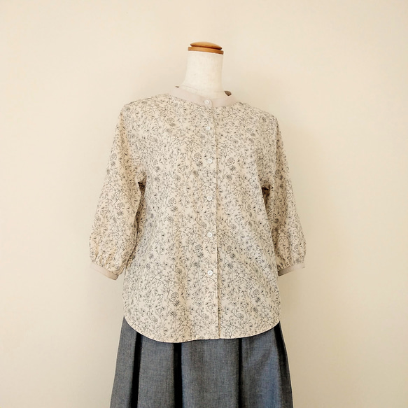 Botanical flower blouse アイボリー Ｍ～Ｌサイズ 9枚目の画像