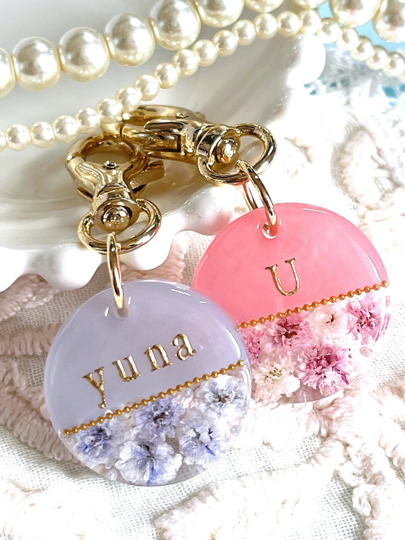 sun3様 No.59 レジン ヘアゴム キーホルダー カスミソウ透け感あり