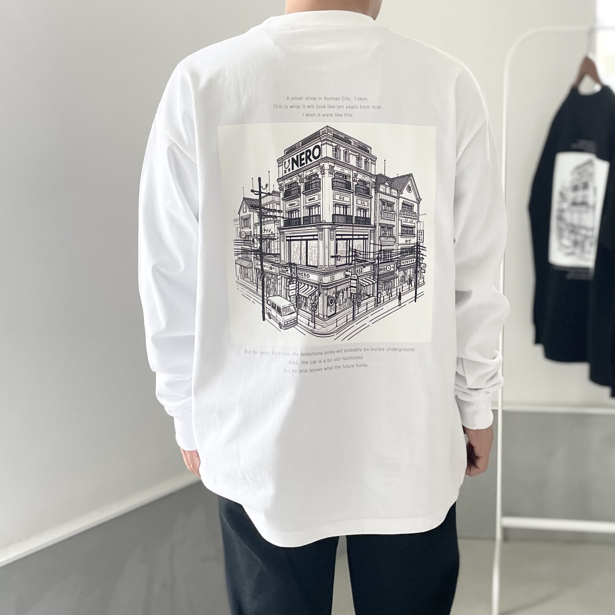 【ユニセックス】秋〜春まで！USAコットン バックプリント ロングスリーブTシャツ 5色展開 【ホワイト】