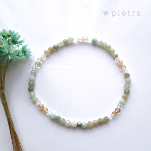 再販］翡翠とルチルクォーツとクリスタルのゴムブレスレット *天然石