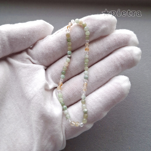 再販］翡翠とルチルクォーツとクリスタルのゴムブレスレット *天然石