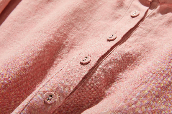 法式亞麻拉單襯衫女式襯衫，質感細緻入微，引人注目，桃色 240404-3 第5張的照片