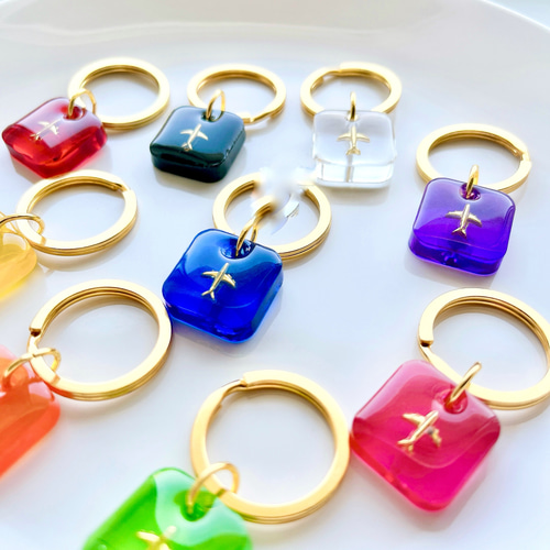 クリアカラー】スクエア飛行機キーホルダー＊飛行機グッズ＊エア