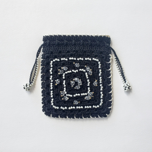 グラニースクエアのミニ巾着ポーチ(ブラック) 巾着袋 conifer