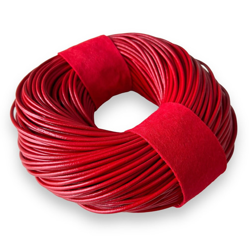 革紐 丸紐 太さ 3mm/牛革 本革 1m 測り売り/革ひも 皮紐/赤 レッド