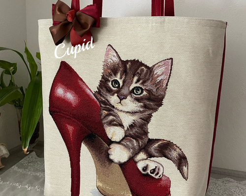 ジャクリーン　ハンバート、【赤いバックの猫】、希少な額装用画集より ジャクリーン ハンバート、【赤いバックの猫】、希少な額装用