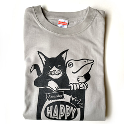 猫とカエルのTシャツ（ライトグレー）男女兼用 1枚目の画像