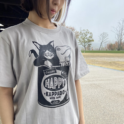 猫とカエルのTシャツ（ライトグレー）男女兼用 1枚目の画像