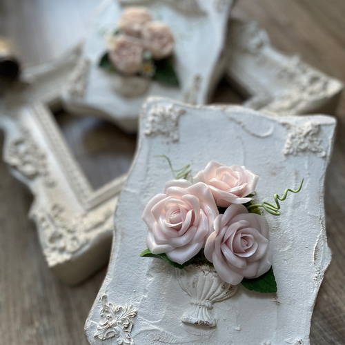 送料無料【粘土のお花】クレイフラワー 薔薇 モルタルフレーム バラ