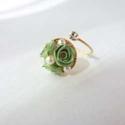 フリーサイズリング　指輪　薔薇のリング　グリーン 2枚目の画像