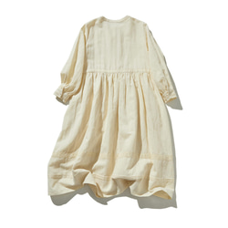 引人注目的蕾絲長裙，100% 亞麻，淺黃色，240325-2 第10張的照片